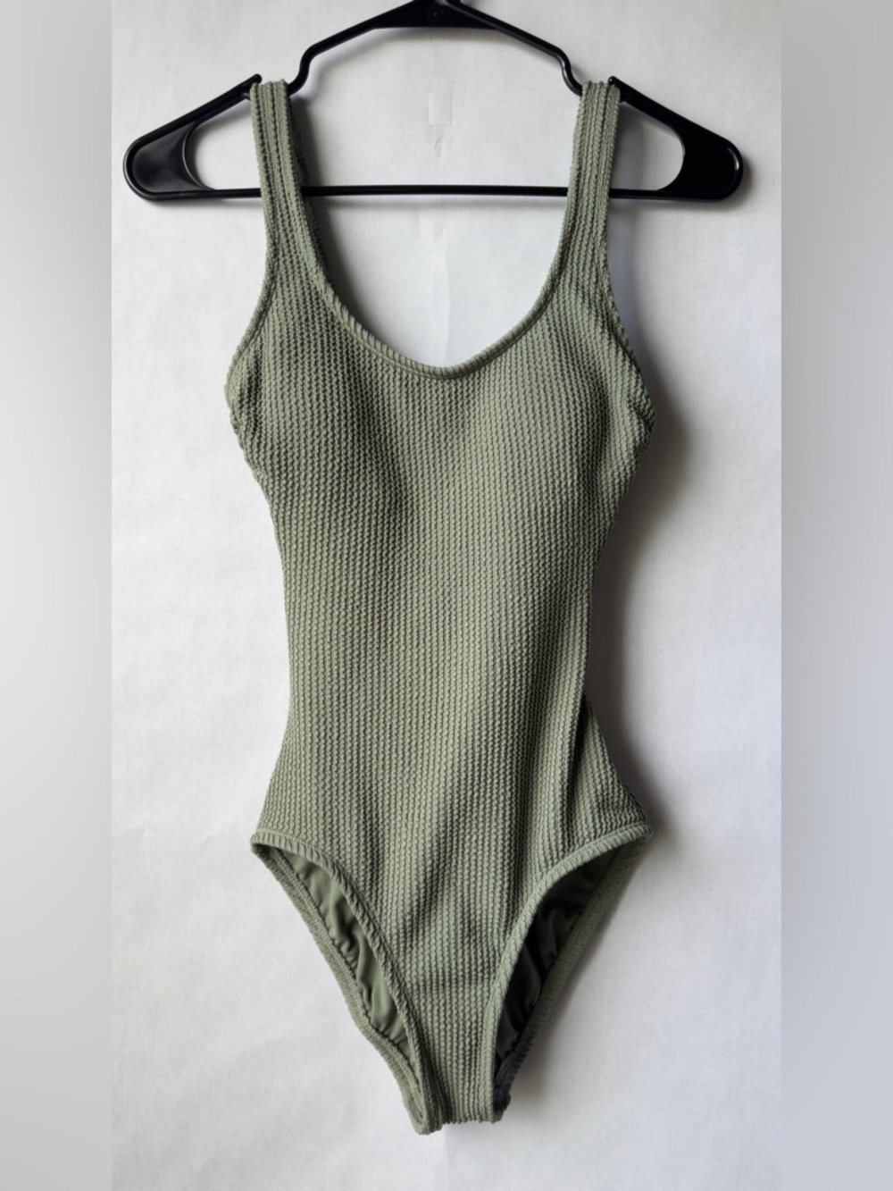 Time and Tru Olive Textured Scoop One-Piece Swimsuit